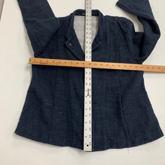Eileen Fisher Blazer Womens Medium Navy Cotton Linen Blend Tweed Snap Buttons - Picture 9 of 11